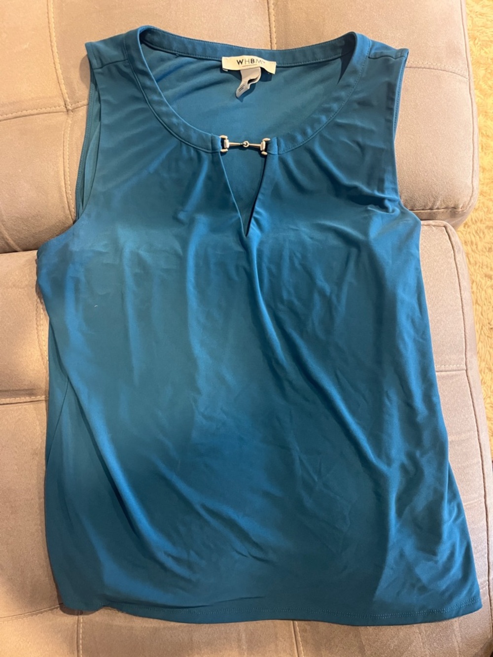 White House Black Market Teal Sleeveless Keyhole Shell with Metal Bar
